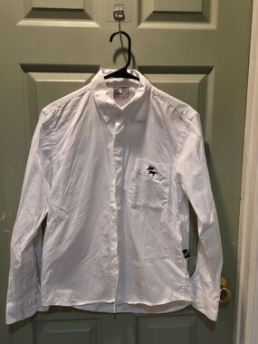 Stussy White Button-Down Shirt with Logo Pocket